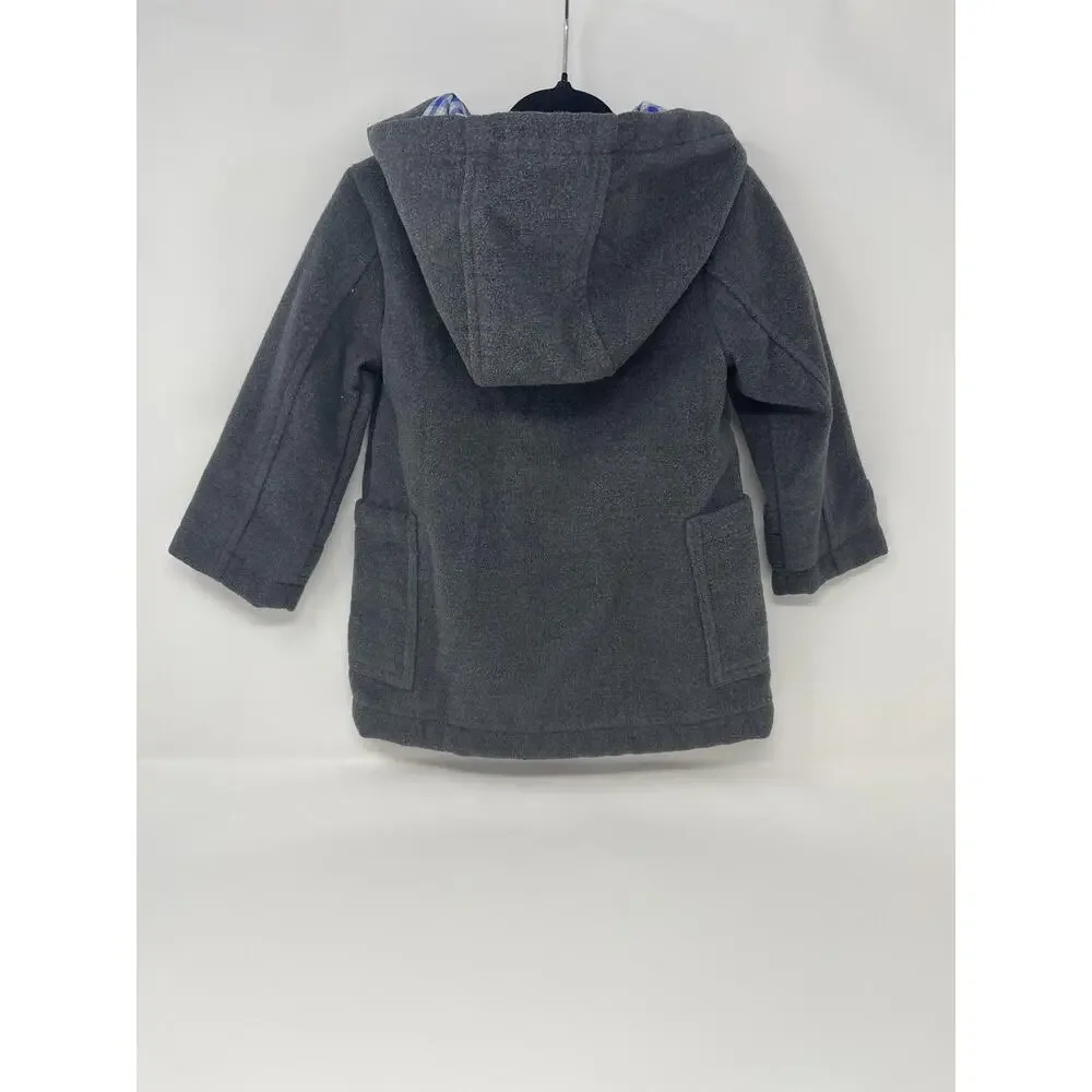 Baby B'gosh Duffle Coat Boys 18-24 Months Gray Hooded Gingham Toggle Pockets